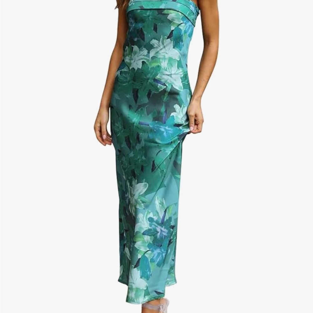 Billy J Elegant Green Floral Strapless Dress